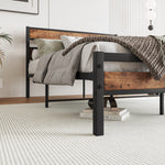 Full Size Platform Bed Frame with Rustic Vintage Wood Headboard, Strong Metal Slats Support, No Box Spring Needed W840P144083-djyc