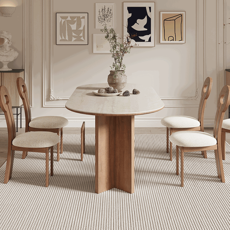 Solid Wood Sintered Stone Table – Elegant and Durable Dining Solution fjx-2664