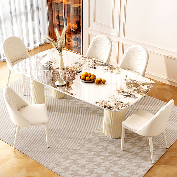 Elegant Glossy White Sintered Stone Table with Laminated Wood Finish hglna-1463
