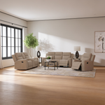 Slater Taupe 3-Piece Upholstered Reclining Sofa Set with Modern Design, Faux Leather, and Built-in Storage-B062S01806 - 场景图