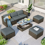 U_STYLE Patio Furniture Sets, 5-Piece Patio Wicker Sofa with Adustable Backrest, Cushions, Ottomans and Lift Top Coffee Table WY000217EAA-djyc