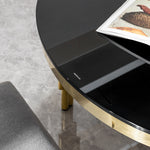 79.53" Black Glass Top oval Dining Table with gold stainless Steel Base for 8 seats W2723S00002-djyc