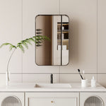 16x24 Inch Recessed Black Metal Framed Medicine Cabinet with Mirror and Adjustable Shelves Black Wall Mirror with Storage for Bathroom W1435142927-djyc