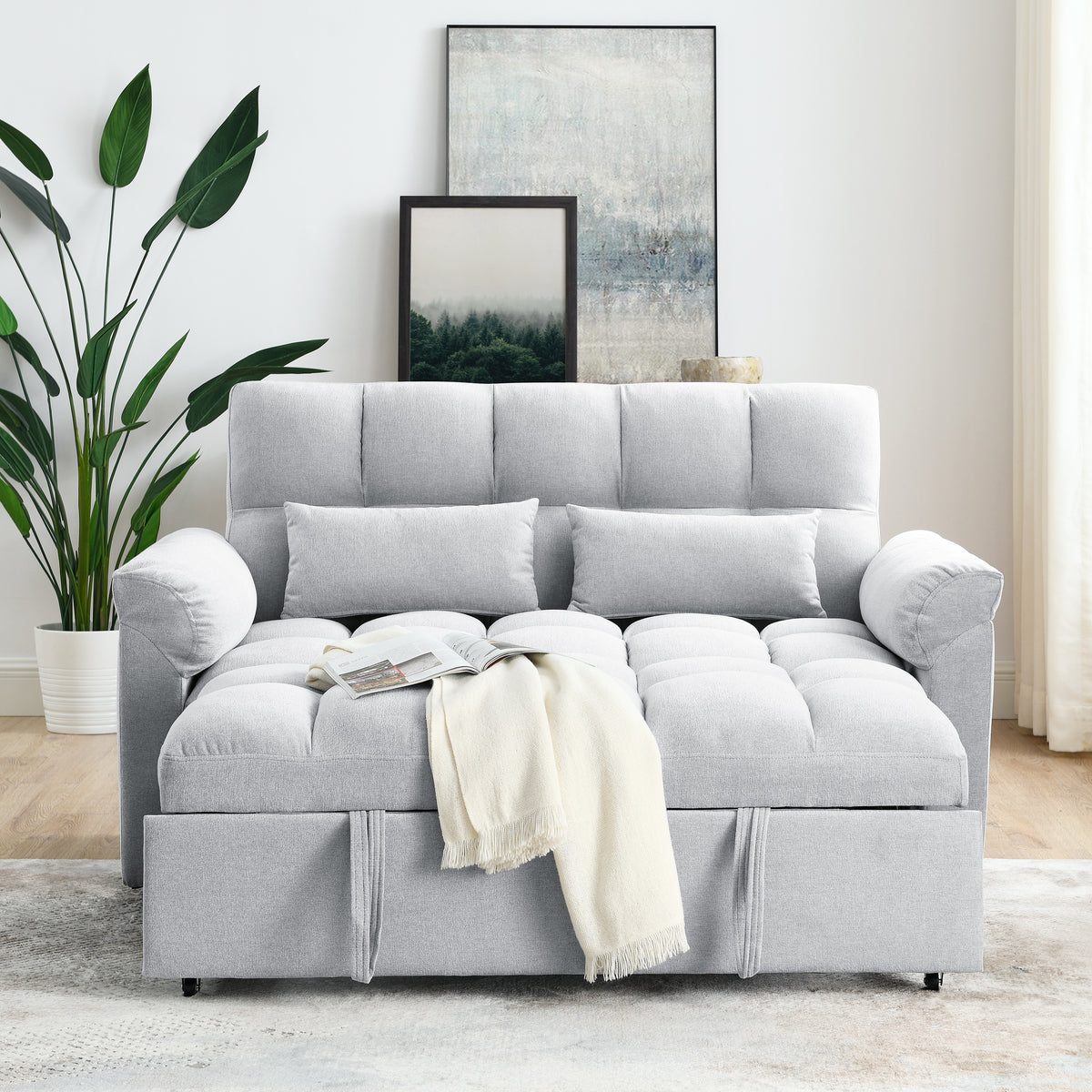 Loveseats Sofa Bed with Pull-out Bed,Adjsutable Back,Light Grey W487109970-djyc