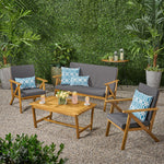 Acacia Wood 4-Piece Outdoor Chat Set – Water-Resistant Cushions, Comfortable Loveseat & Club Chairs 59411-djyc
