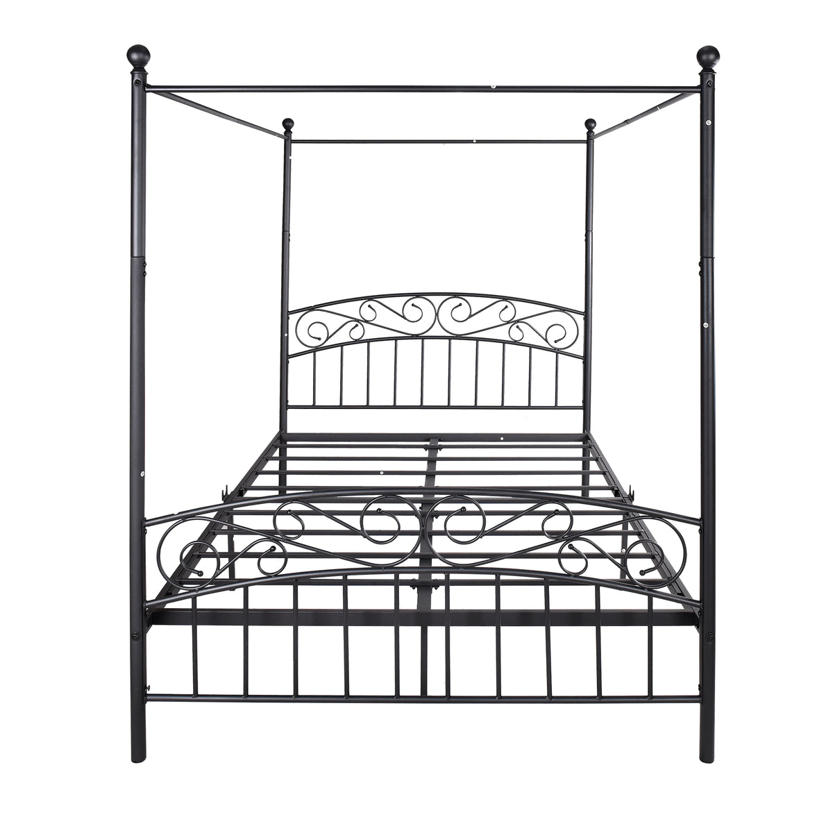 Queen Size Metal Canopy Bed Frame with Headboard and Footboard Black W84034157-djyc