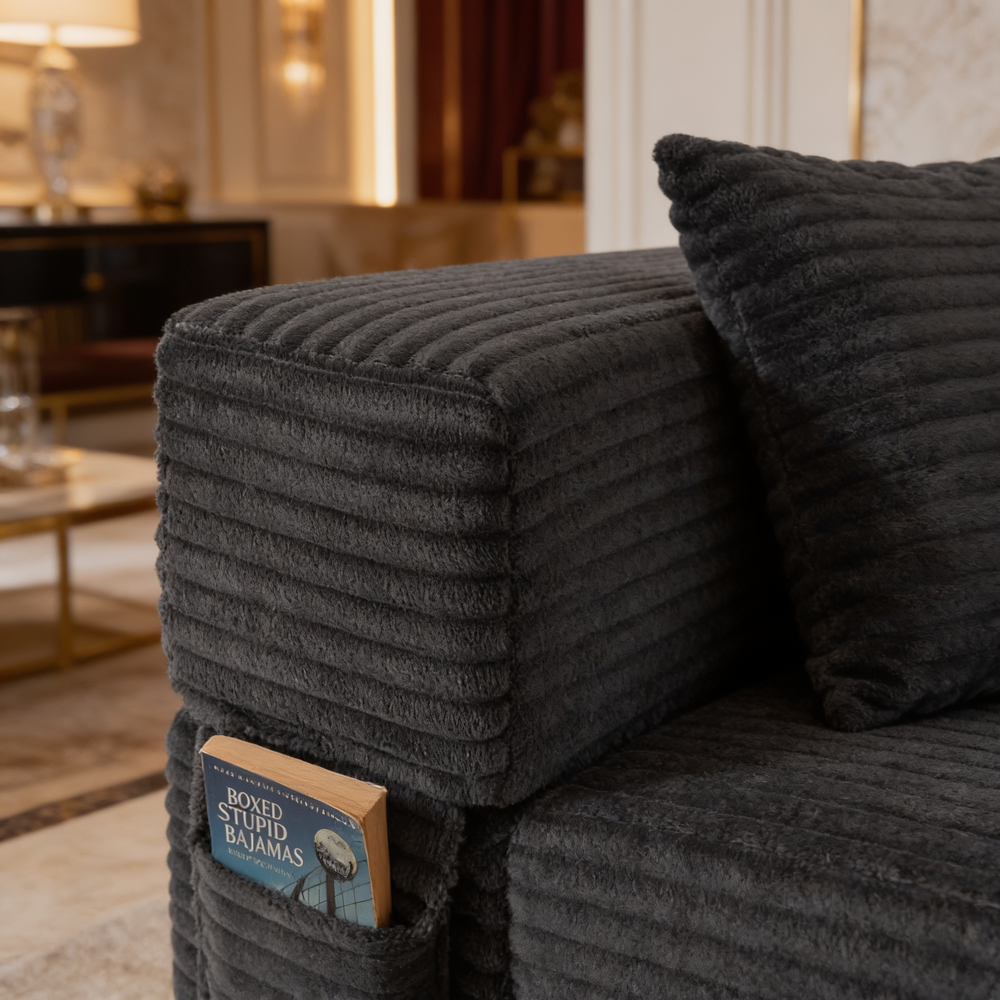 Modern cord sofa with stylish appearance, classic square design, unique two-tier design, convertible into a bed, ideal for apartments and large spaces.-W3396P439849 - 细节图