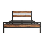 Full Size Platform Bed Frame with Rustic Vintage Wood Headboard, Strong Metal Slats Support, No Box Spring Needed W840P144083-djyc