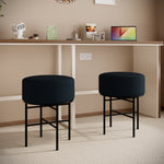 2 pcs Round Cushioned Vanity Stool, Linen Upholstered Vanity Stool for Makeup Room, Modern Soft Stool for Bar and Dining, Ottoman Footrest Stool with Metal Legs for Living Room, Bedroom(Black) W2557P180257-djyc