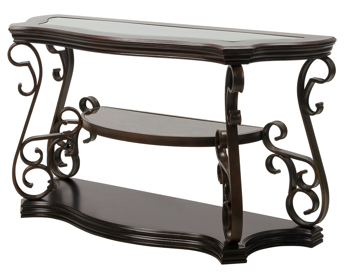Sofa Table, Glass table top, MDF W/marble paper middle shelf, powder coat finish metal legs. (54"Lx20"Wx30"H) W48720762-djyc