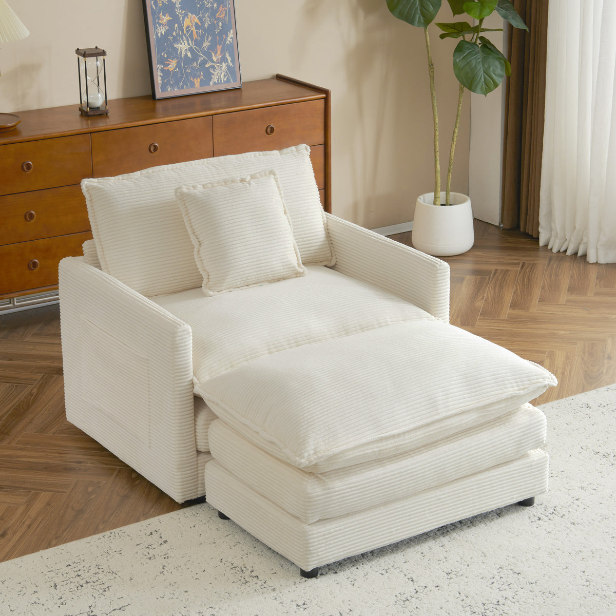 41.3' Modern Sofa Modular Sofa Couch Upholstered Corduroy L-Shape Sectional Sofa with Side Storage Pockets for Living Room, Beige N719S001721A-djyc