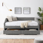 Queen Size Daybed with Two Drawers Trundle Upholstered Tufted Sofa Bed, Linen Fabric, Grey (88"x64.5"x34") W487S00167-djyc