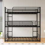 Triple Twin Bunk Beds, Twin Over Twin Over Twin Metal Bunk Bed Platform Frame, Two Attached Ladders, Easy Access Guard-Rail, No Box Spring Need (Black) W840P209935-djyc