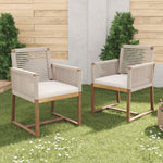 Outdoor Dining Chairs Set of 2, Acacia Wood Patio Armchair with Rope Design Back and Arms and Washable Cushion,for Backyard, Poolside, Garden,Light brown N762P238694D-djyc