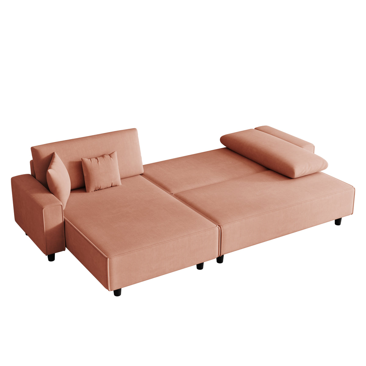 Spacious 93-Inch Orange Corduroy Sofa Bed with Two Pillows - Ideal for Living Room or Apartment, Ensuring a Roomy & Uncluttered Space W1278S00024-djyc