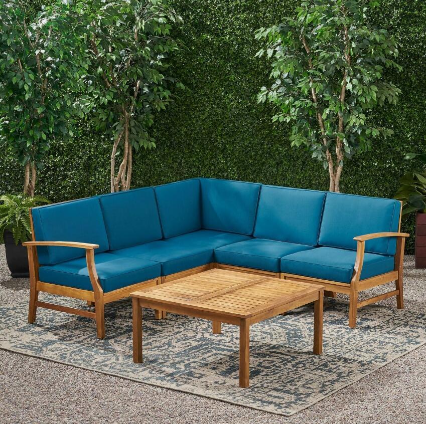 7-Piece Modular Outdoor Set with Acacia Wood Frames and Water-Resistant Cushions 58941.00L-R-CON-M2BLU-59098.00-djyc