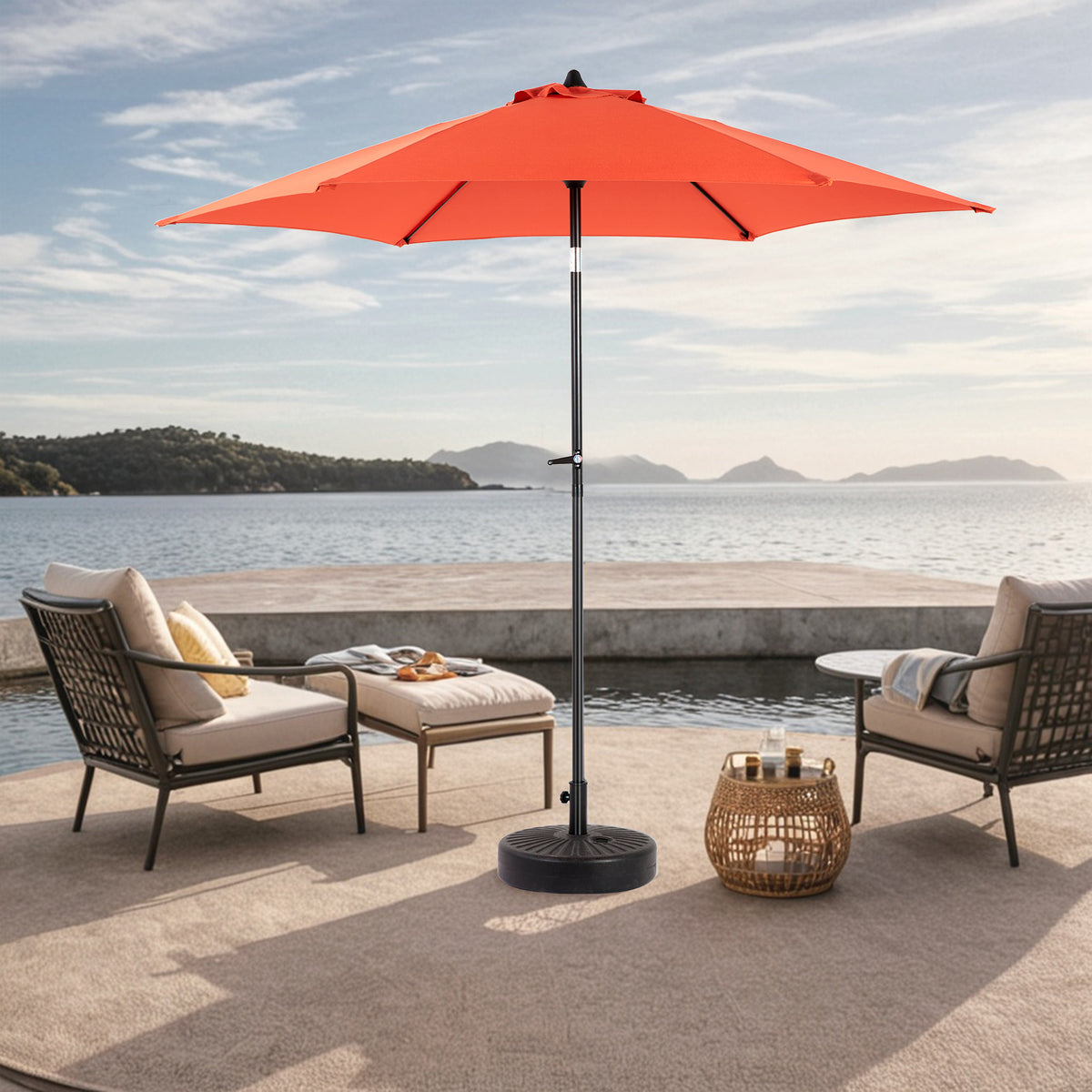 9FT Outdoor Patio Umbrella Outdoor Table Umbrella with Push Button Tilt and Crank, Market Umbrella 6 Sturdy Ribs , Deck, Backyard, Pool (Base Not Included) - (orange ) W640P234564-djyc