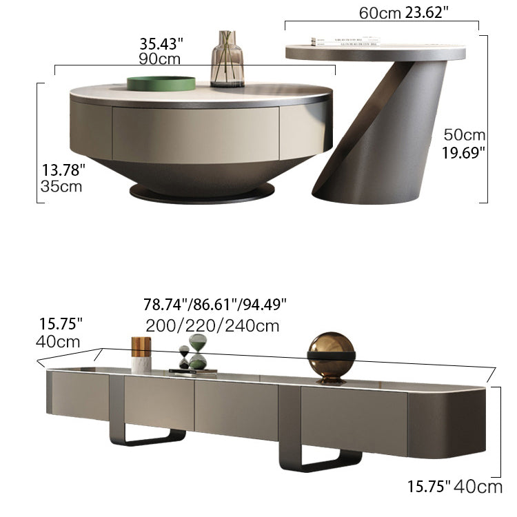 Modern TV Cabinet | Sintered Stone & Solid Wood Entertainment Center fjx-2688