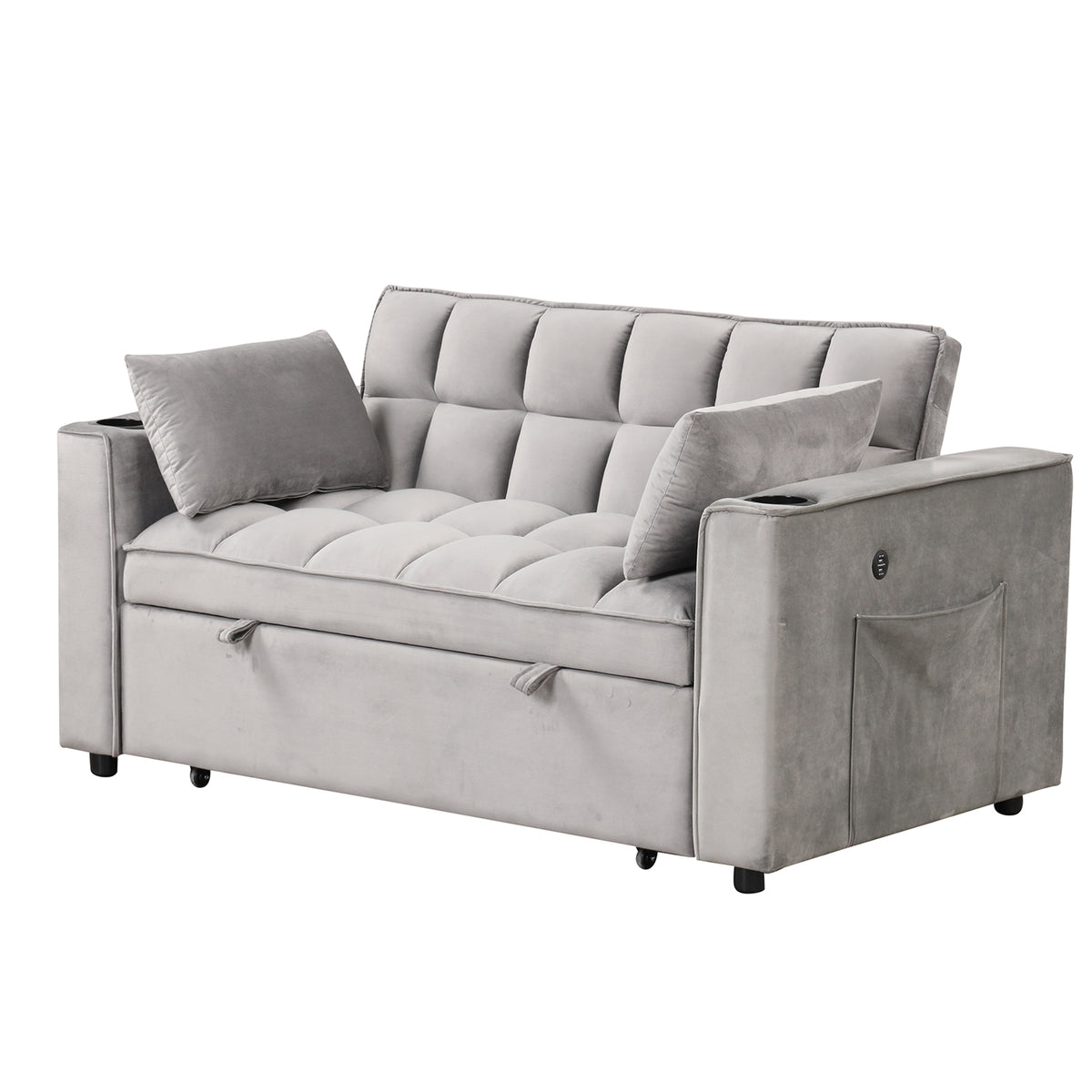 58' 4-1 Multi-functional Sofa Bed with Cup Holder and USB Port for Living Room or Apartments, Gray SG000830AAE-djyc