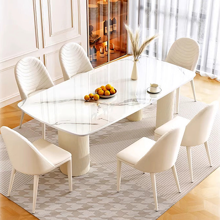 Elegant Glossy White Sintered Stone Table with Laminated Wood Finish hglna-1463