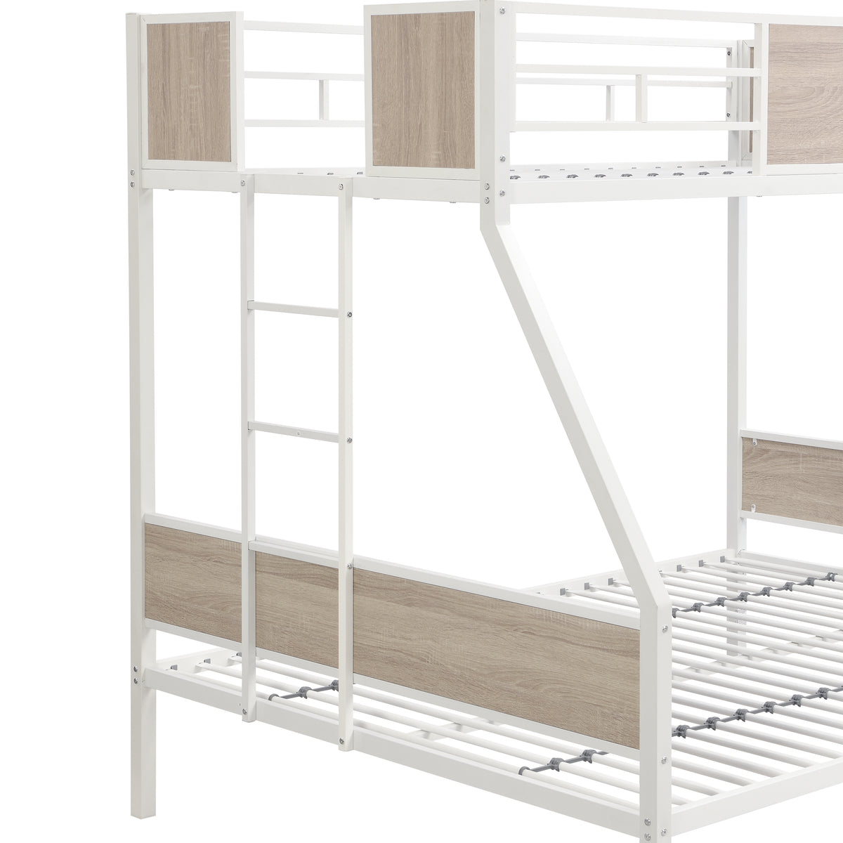 Twin Over FULL Metal Bunk Bed with Trundle 2 - Side Ladder and Full-Length Guardrail, No Box Spring Needed, Large Under Bed Storage, Easy Assemble W311133416-djyc
