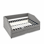 Full Size Daybed with Trundle Upholstered Tufted Sofa Bed, Linen Fabric, Grey (82.5"x58"x34") W487S00178-djyc