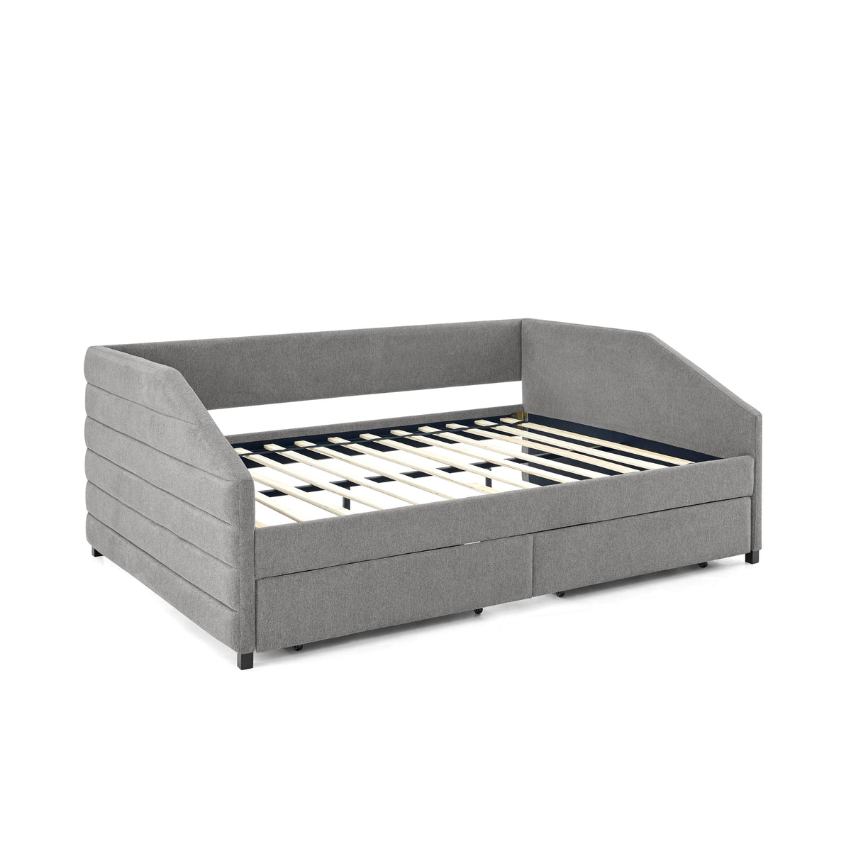 Queen Size Daybed with Two Drawers Trundle Upholstered Tufted Sofa Bed, Linen Fabric, Grey (88"x64.5"x34") W487S00167-djyc