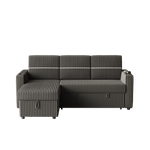 85 Inches Corduroy Sofa Bed, 3 Seater Sleeper Sofa with Storage Chaise, Square Handrail With Two Cup-holder And USB Charge Port, Pull Out Couch for Living Room W834S00270-djyc
