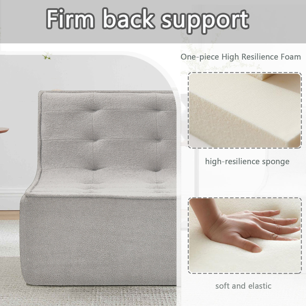 Fireside Chair, Lazy Floor Sofa Couch, Large Bean Bag Chair for Adults with High Resilience Foam for Living Room, Bedroom and Office, Velvet Fabric, Gray W1998P195215-djyc