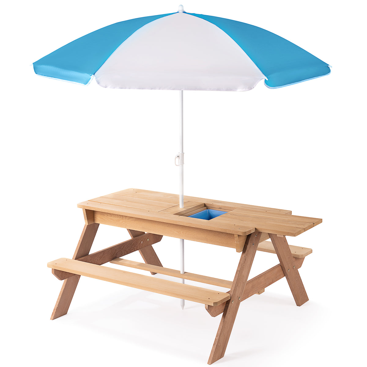 3-in-1 Kids Outdoor Wooden Picnic Table With Umbrella, Convertible Sand & Wate, Gray ASTM & CPSIA CERTIFICATION W1390P160713-djyc