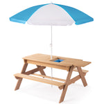 3-in-1 Kids Outdoor Wooden Picnic Table With Umbrella, Convertible Sand & Wate, Gray ASTM & CPSIA CERTIFICATION W1390P160713-djyc