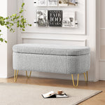 Oval Storage Bench for Living Room Bedroom End of Bed, Upholstered Storage Ottoman Entryway Bench With Metal Legs,Grey N769P195486G-djyc