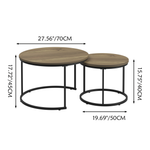 Nesting Coffee Table Set of 2, 27.6inch Round Coffee Table Industrial Wood Finish with Sturdy Metal Frame, End Table Side Tables for Living Room Bedroom Balcony Yard (Brown) W808P176726-djyc