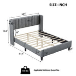 Queen size Upholstered Platform Bed Frame with Headboard, Mattress Foundation, Wood Slat Support, Quiet, no Box Spring Needed, Easy to Assemble Light Grey W1793140457-djyc