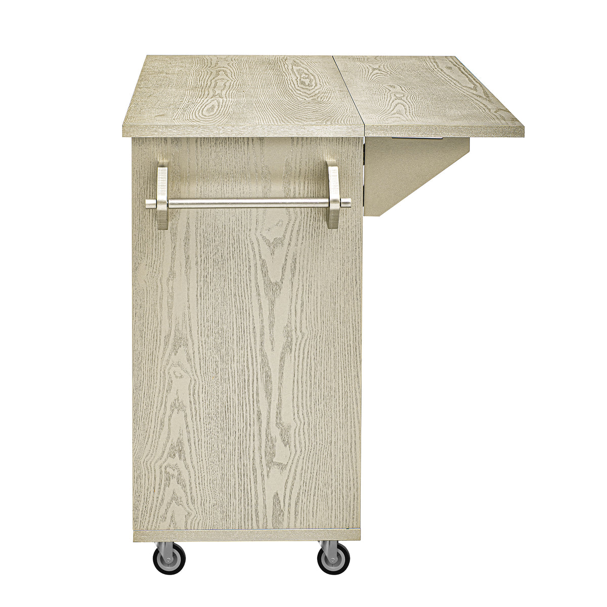 K&K 51.2"W Ash Veneer (Not Cheap Paper) Solid Wood Handwoven Kitchen Island with Drop Leaf, Coastal Kitchen Island on Wheels with Internal Storage Rack, Rolling Kitchen Cart, Champagne N707P207916X-djyc