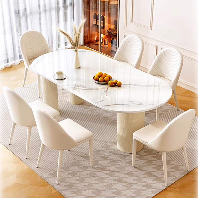 Elegant Glossy White Sintered Stone Table with Laminated Wood Finish hglna-1463