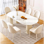 Elegant Glossy White Sintered Stone Table with Laminated Wood Finish hglna-1463