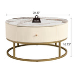 31.5 Inch Modern Round Coffee Table with Drawers, Marble Table with Storage, Coffee Table for Living Room W821P184399-djyc