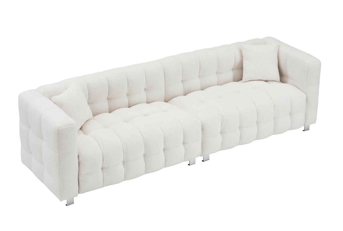 Spacious 102-Inch Beige Teddy Fleece Sofa for Living Room, Bedroom, or Apartment - Comes with Two Comfy Throw Pillows & Supported by Sturdy Hardware Feet W1278S00021-djyc