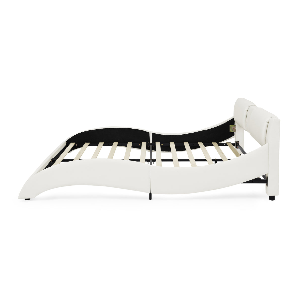 Queen Bed Frame Modern Faux Leather Upholstered Platform Bed Frame with and Headboard Wave Like Curve Low Profile Bed Frame,Wood Slats Support,Easy Assembly,White W487P169714-djyc