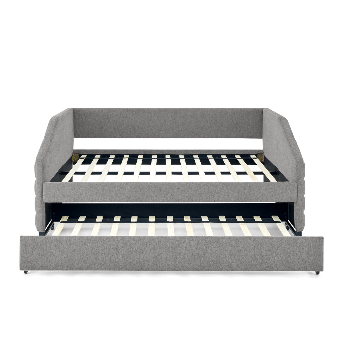 Full Size Daybed with Trundle Upholstered Tufted Sofa Bed, Linen Fabric, Grey (82.5"x58"x34") W487S00178-djyc