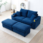Loveseat with Ottomans,Corduroy Fabric Modular Sectional Sofa,Comfy Deep Plush Couch with Ottomans and Two Pillows,for Small Spaces, Living Room,Bedroom, Office, 5 Colors,Blue W1117S00082-djyc
