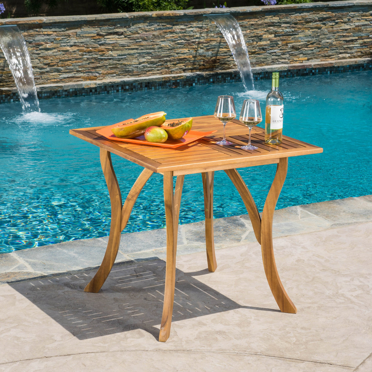 Outdoor Acacia Wood Square Dining Table - 31.50'L x 31.50'W x 30.00'H - Natural brown 57234-djyc