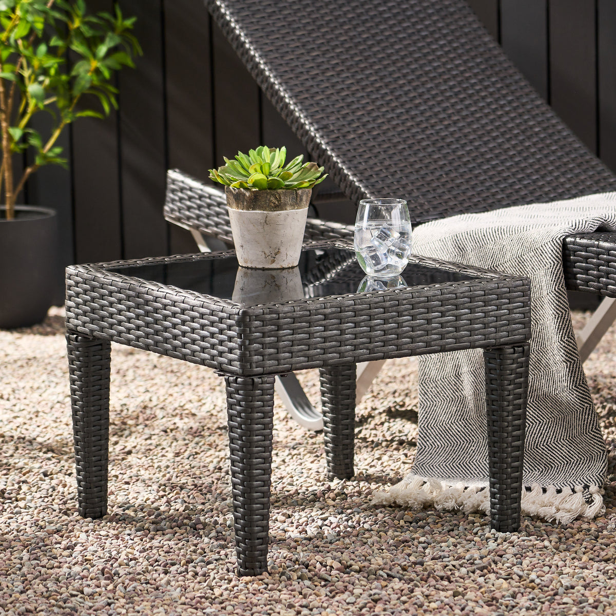 Outdoor Antibes Wicker Side Table,Accent Table,Grey 57090.00GRY-djyc