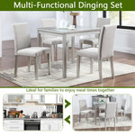 5 Piece Wooden Dining Table Set, Kitchen Table Set with a Square Table and 4 Upholstered Chairs, Wooden Dining Room Table with Crystal Decoration and Chairs Set for Kitchen, Dining Room, Silver grey W1998S00042-djyc