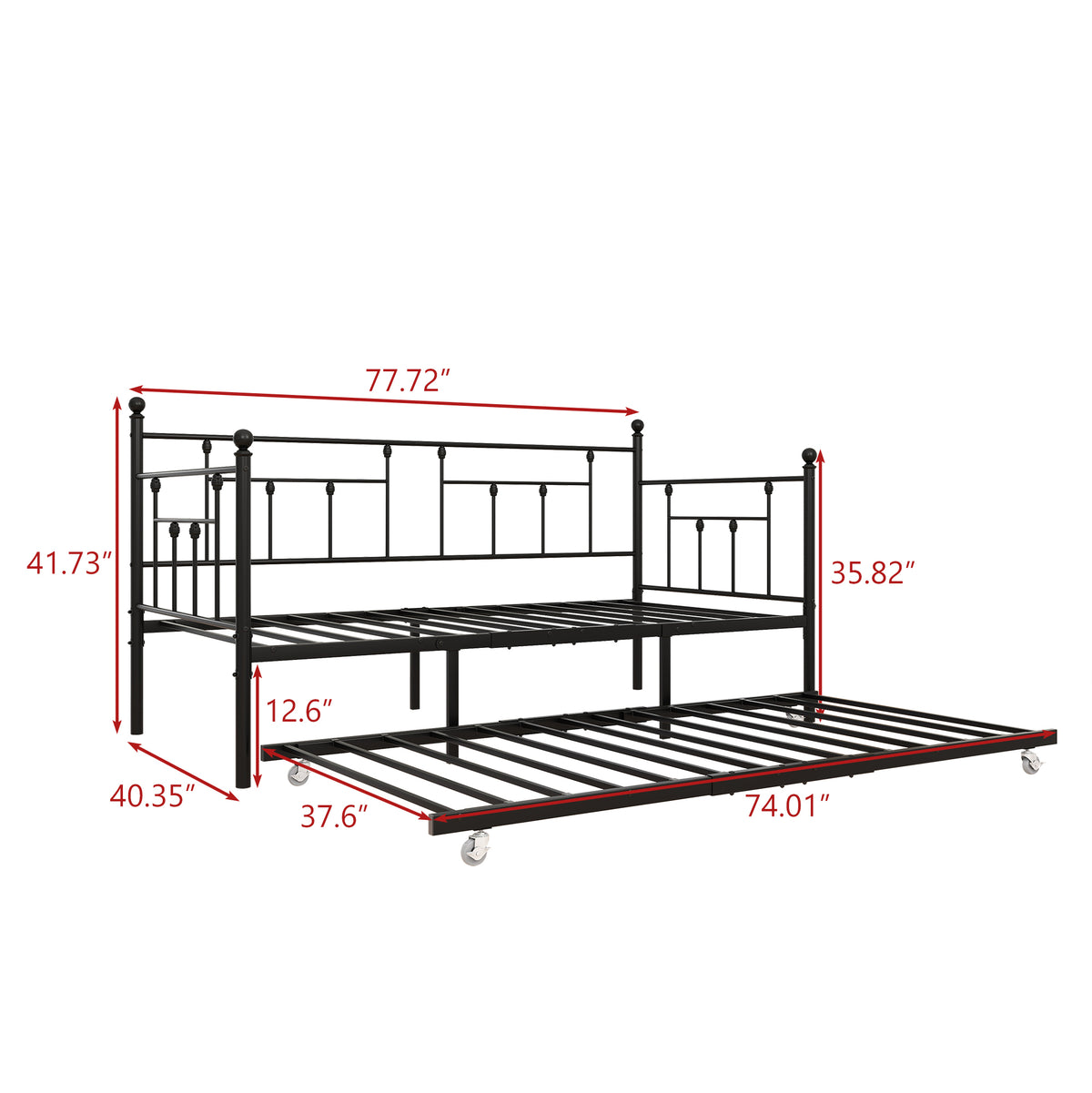 Metal Daybed Frame Twin Size Platform with trundle , No Box Spring Needed Black W840104493-djyc