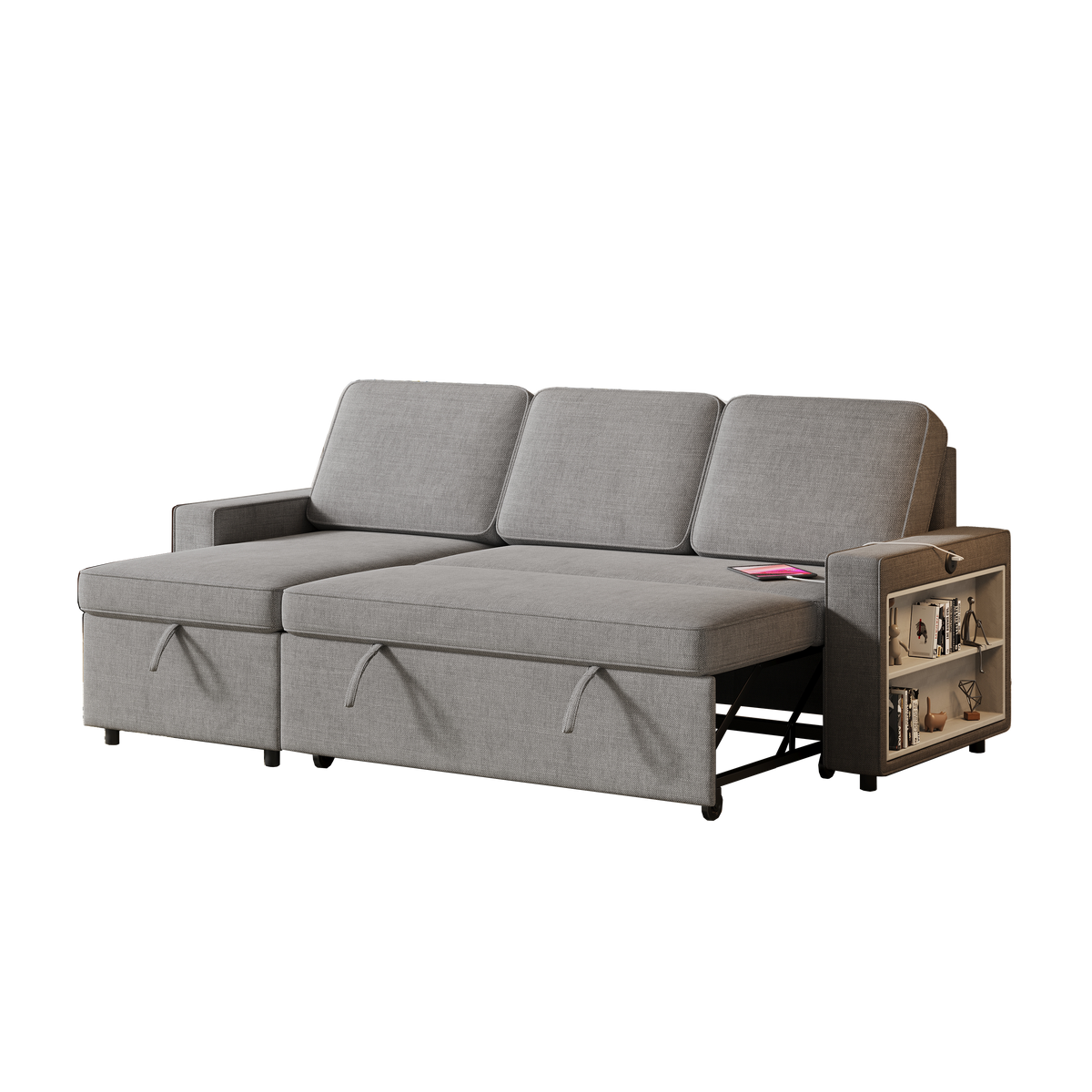 85.8" Pull Out Sleeper Sofa L-Shaped Couch Convertible Sofa Bed with Storage Chaise And Storage Racks,With USB Port And T-pyce Port W834S00268-djyc