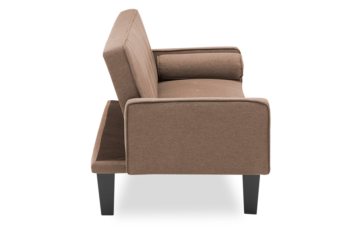 Sofa Meets Bed: A 72" Beige Cotton Linen Convertible Sofa Bed with Two Bonus Pillows, Ideal for Family Living Rooms W127846489-djyc