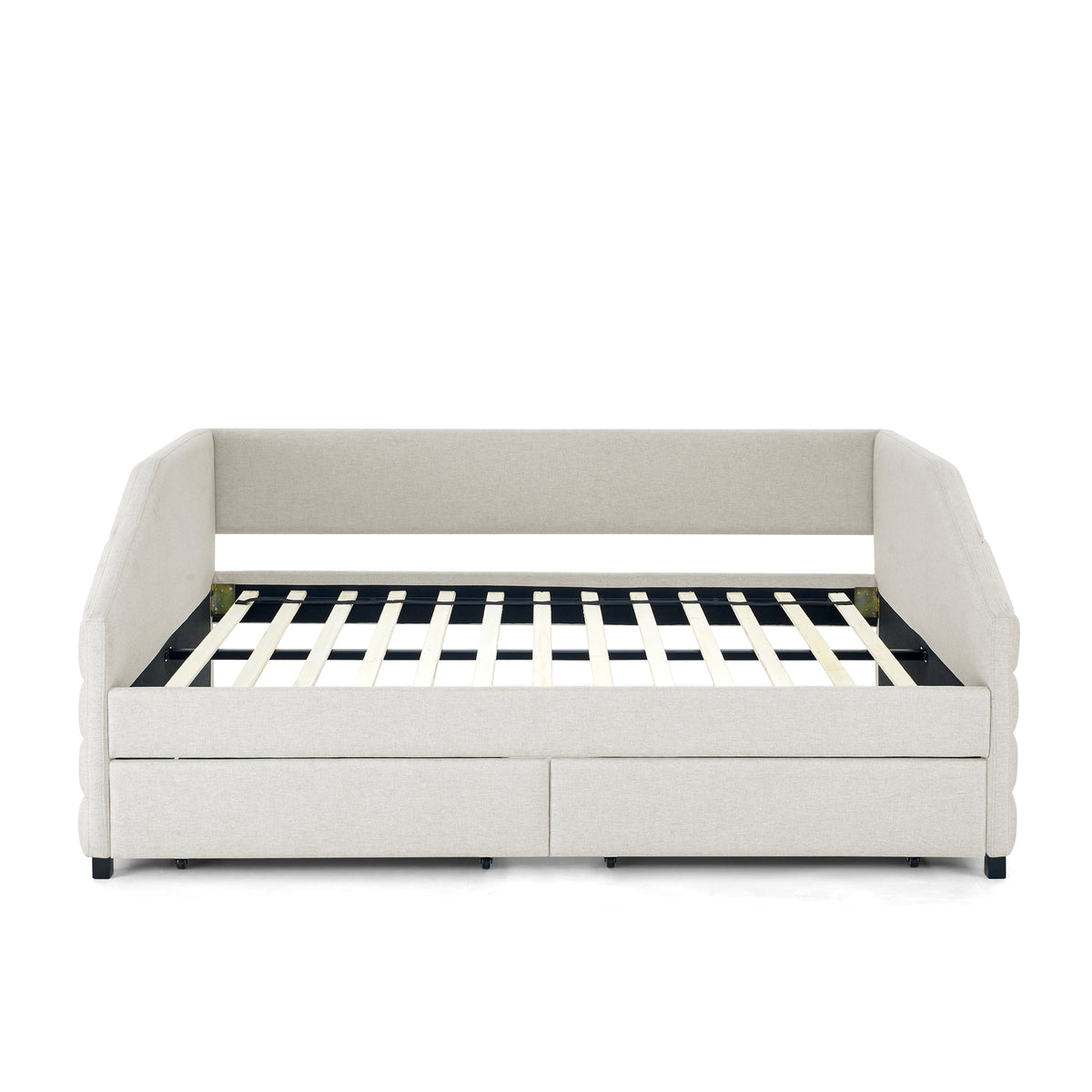 Full Size Daybed with Two Drawers Trundle Upholstered Tufted Sofa Bed, Linen Fabric, Beige (82.5"x58"x34") W487S00177-djyc