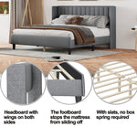 King size Upholstered Platform Bed Frame with Headboard, Mattress Foundation, Wood Slat Support, Quiet, no Box Spring Needed, Easy to Assemble Light Grey W1793140460-djyc